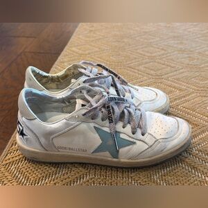 Golden Goose White and Light Blue / pink Ball Star Sneakers